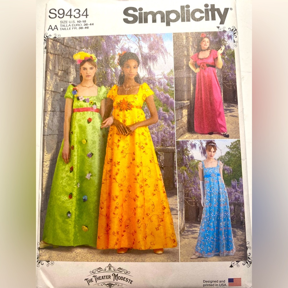 SIMPLICITY PATTERN 9434  REGENCY DRESS  MISSES  SIZES 10 12 14  16 18 UNCUT NEW